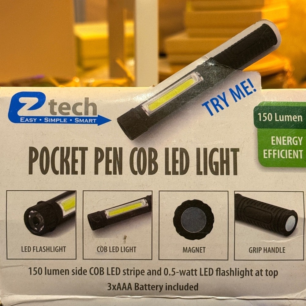 Z tech Pocket Pen LED Light Black 150 Lumen side COB Stripe 0.5-watt LED at top